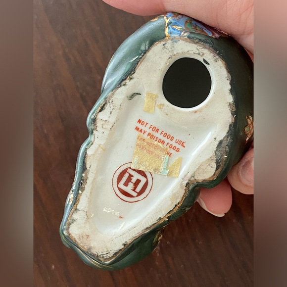 Fitz And Floyd Takahashi Style Cat Figurine Cloisonne Painted Green Flowers 4” - Picture 4 of 8